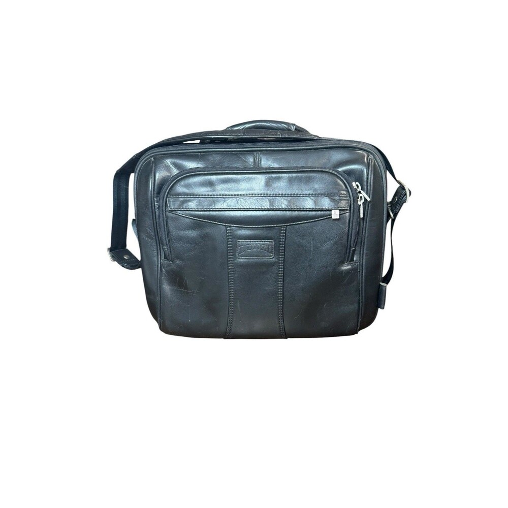 McKlein Black Leather Laptop Briefcase Detachable Shoulder Strap 5 Pocket READ